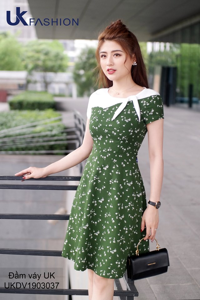 Bán buôn bán sỉ Váy đầm xòe sóng ngực buộc nơ V312 hàng cao cấp chất lượng cao cấp