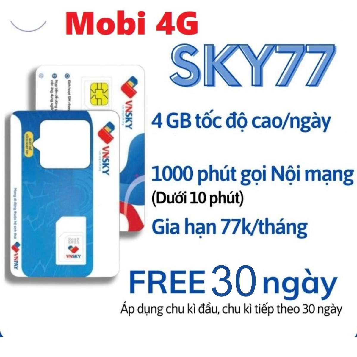 Sim 4g mobifone sky77 có 4gb tốc độ cao mỗi ngày - miễn phí nghe gọi, nhắn tin, vào mạng - phí gia hạn chỉ 77k/tháng . freeship - chưa kích hoạt