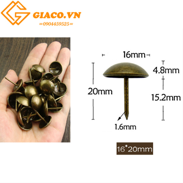 Đinh mũ giả cổ kích thước 16*20mm