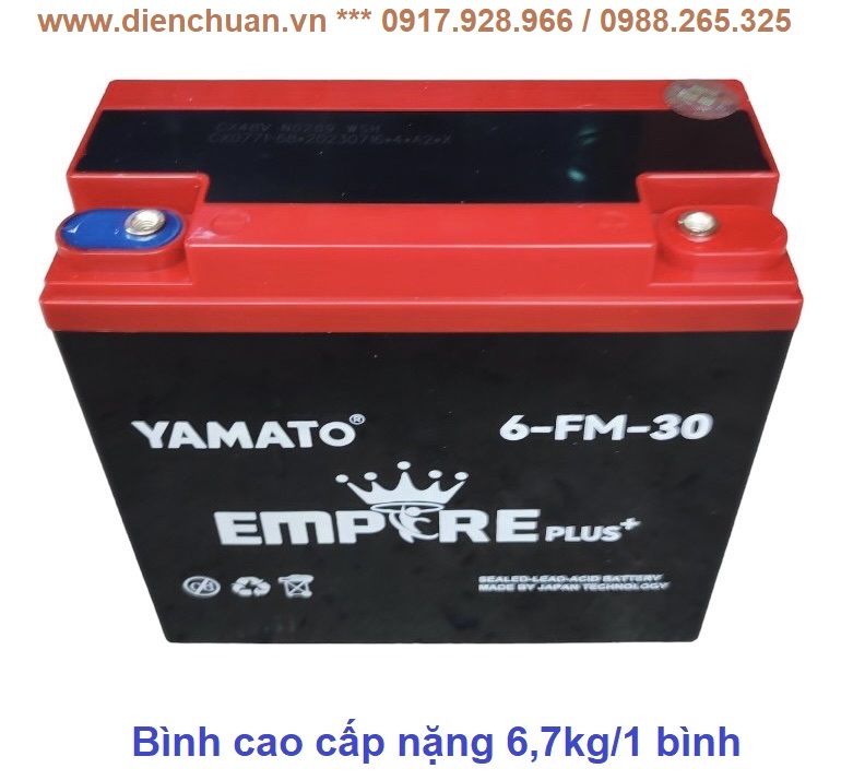 Ắc quy xe máy điện 12V-30Ah Yamato - Dòng cao cấp nặng cân (bình nặng 6.7 kg)