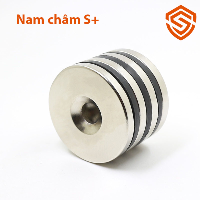 Nam châm tròn 40x5/10/20mm có lỗ 6mm loại đất hiếm từ tính siêu mạnh N35