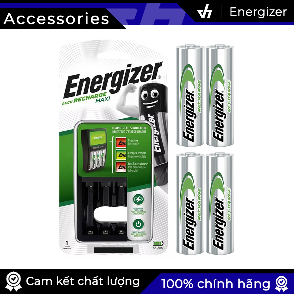 Sạc pin energizer charger kèm 4 pin tray aa 2000mah - sạc pin aa / aaa có đèn báo tự ngắt sạc