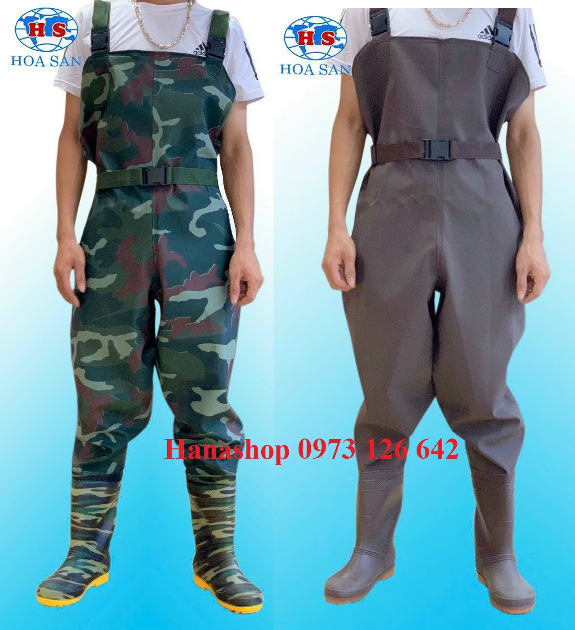 Ủng yếm lội nước Hoa San đế cứng size 38-43, ủng lội nước liền quần