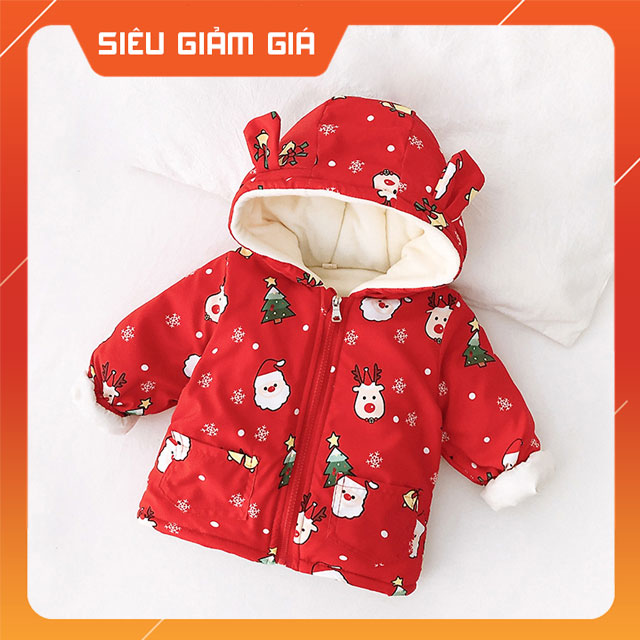 Áo Khoác Trẻ EmÁo Khoác Mùa Đông Bé Trai/Bé Gái 3-5 tuổi Có Mũ Lót Nỉ Ấm Áp Họa Tiết Tuần Lộc Cực Đẹp