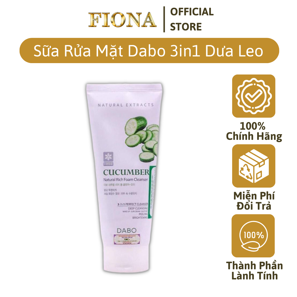 Sữa Rửa Mặt Dưa Leo 3 In 1 Sạch Sâu Ngừa Mụn Cao Cấp Dabo Hàn Quốc (180ml)