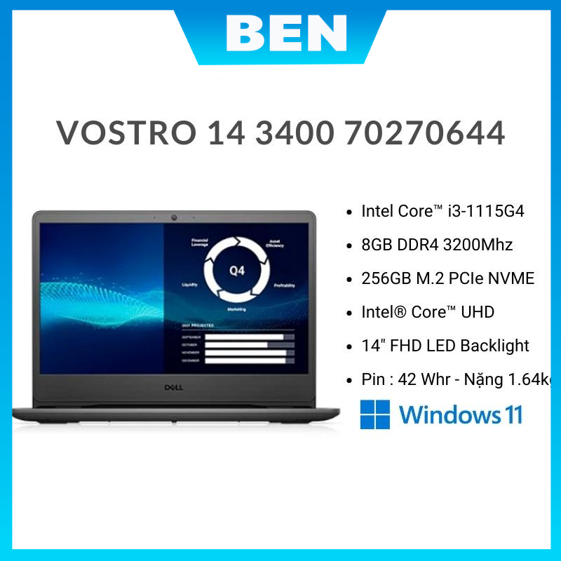 Laptop Dell Vostro 3400 70270644 (Core™ i3-1115G4 |14.0-inch FHD) - Hàng chính hãng