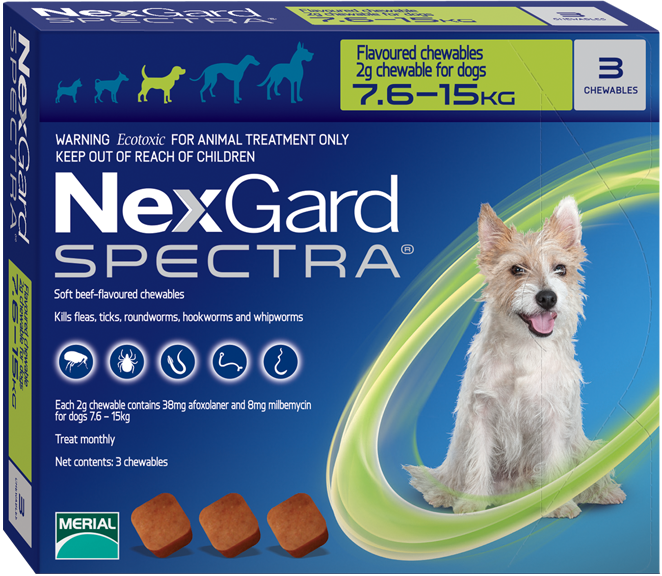 Phòng ve, bọ chét và tất cả các loại giun NEXGARD SPECTRA cho chó 7.5-15kg