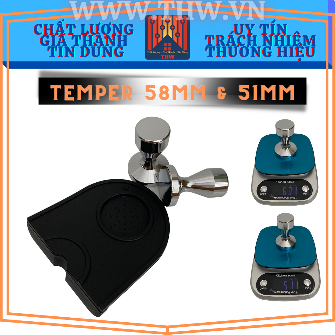 Phụ kiện máy pha cà phê, nén cà phê, temper, inox, thép không gỉ, tay nén 51mm và 58mm
