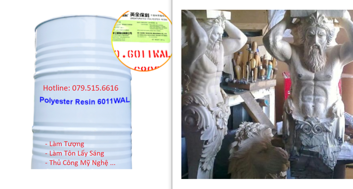 Nhựa Composite Đúc Tượng, Tôn Lấy Sáng 1Kg + Sợi Thủy Tinh 1m2 + Chất Đóng Rắn - Combo