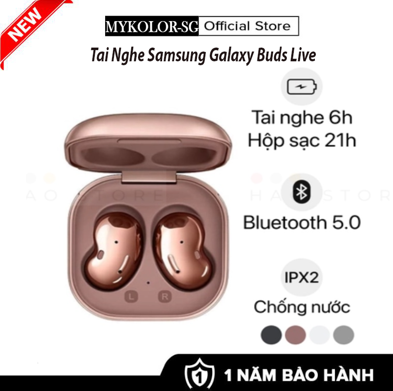 Tai nghe bluetooth buds live cao cấp - tai nghe galaxy buds live hạt đậu âm thanh tuyệt đỉnh - bảo hành đổi mới - 12 tháng.