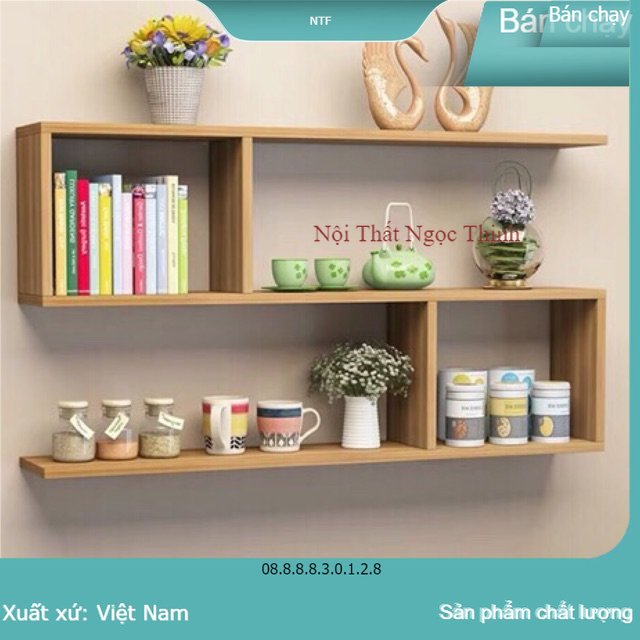 Kệ sách gỗ treo tường 2 ngăn rộng 80cm (có sẵn) chọn màu