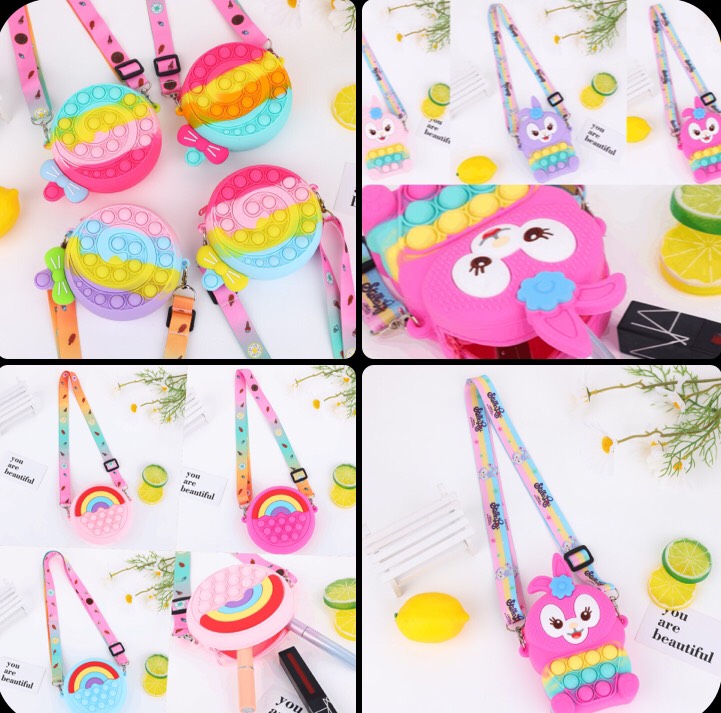 Túi đeo chéo pop it 2 mặt hình dễ thương nhiều màu cho bé