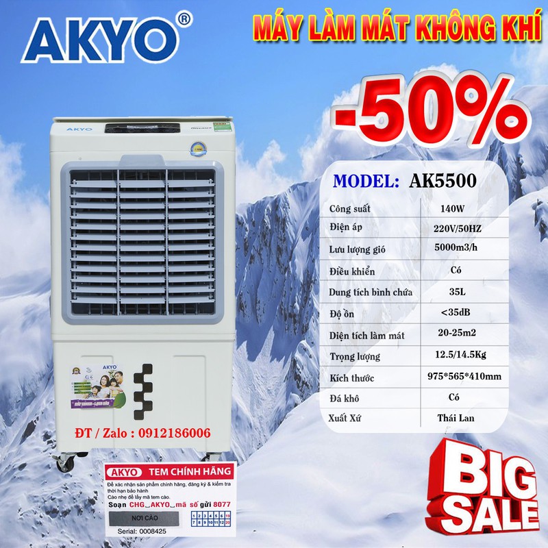 Quạt điều hòa không khí akyo inverter ak5500 model 2020 - hàng chính hãng nhập khẩu thái lan giảm giá đặc biệt