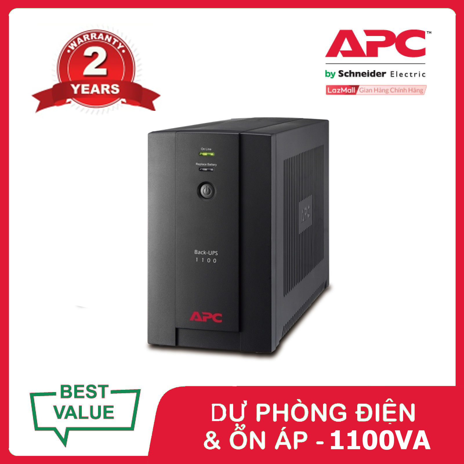 [Trả góp 0%]Bộ lưu điện APC: Back-UPS 1100VA 230V AVR Universal and IEC Sockets - BX1100LI-MS