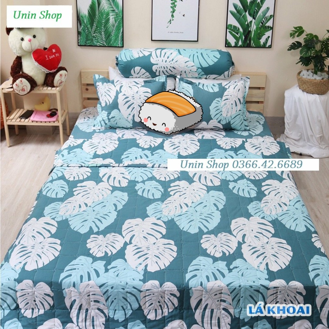 (Siêu rẻ) Ga bọc nệm, drap kích thước m6/m8 mẫu Lá Khoai siêu đẹp chất Poly - Ga giường bo chun bảo vệ đệm, kèm 2 vỏ gối