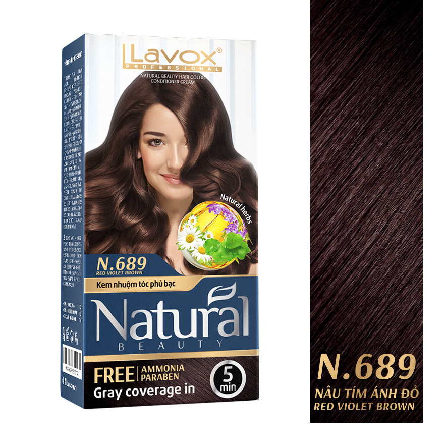 [HCM]NHUỘM TÓC THẢO DƯỢC PHỦ BẠC [Nâu Tím Ánh Đỏ N689] - Không Amoniac - Siêu Dưỡng Tự Nhiên LAVOX 40MLx2