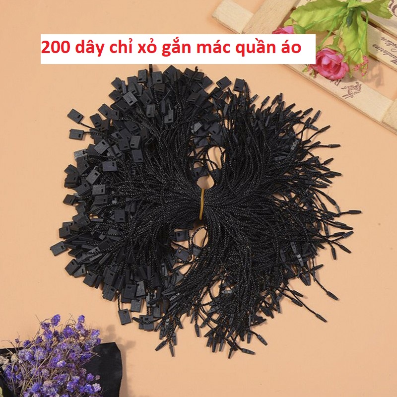 200 sợi dây chỉ dù gắn mác hàng hóa, mác quần áo, dây đen