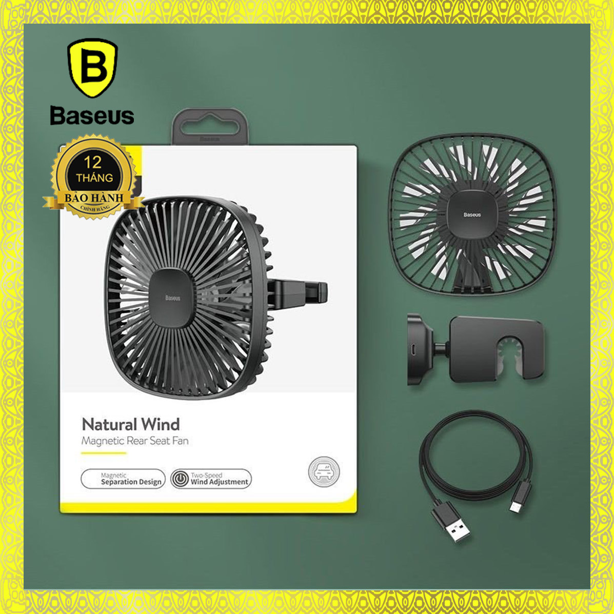 Quạt mini gắn lưng ghế dùng trên xe ô tô Baseus Natural Wind Magnetic Rear Seat Fan (pin sạc 1000mAh, 2 cấp tốc độ, kết nối từ tính)