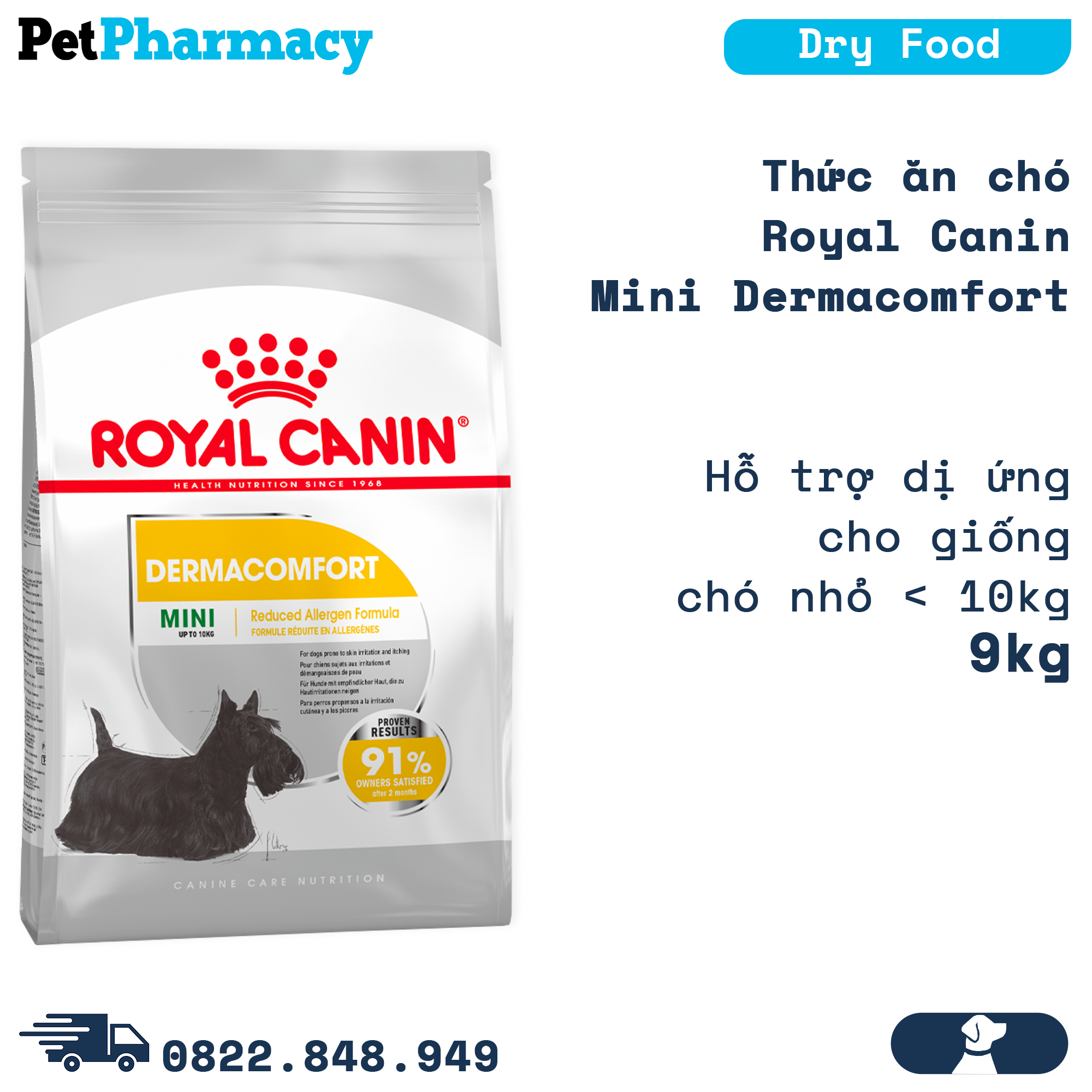 Thức ăn chó Royal Canin Mini Dermacomfort 9kg - Hỗ trợ dị ứng,cho giống chó nhỏ < 10kg PetPharmacy