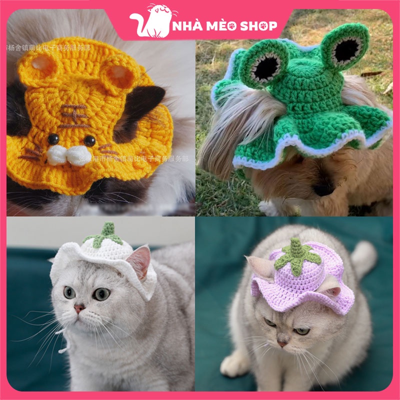 Mũ len cho thú cưng bằng len handmade