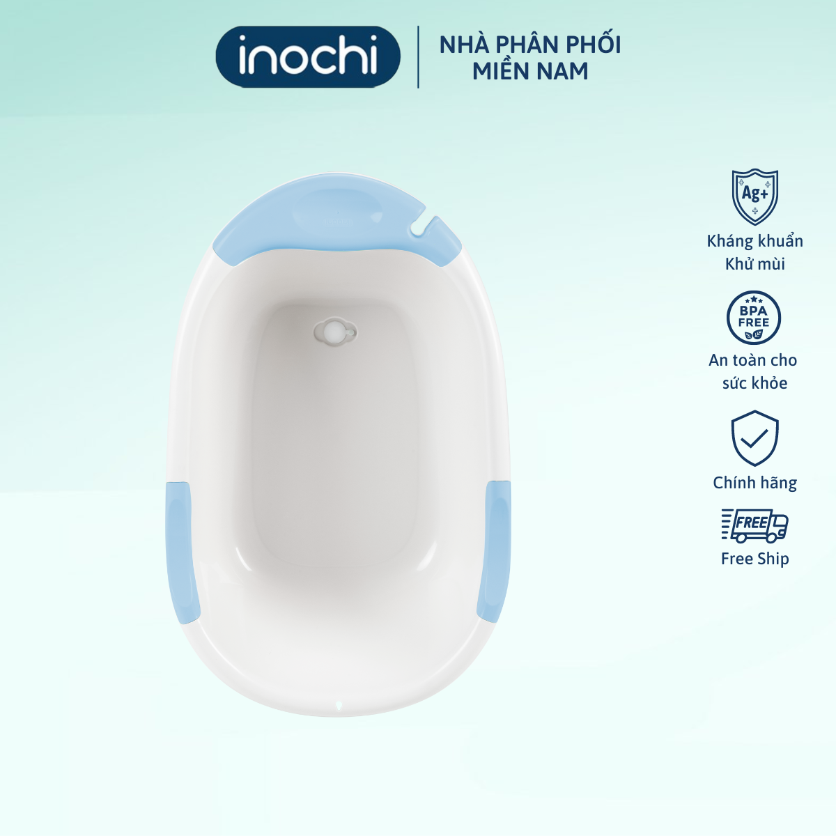 Thau tắm trẻ em Notoro Plus Inochi, thau tắm cho bé tiện dụng có nút thoát nước