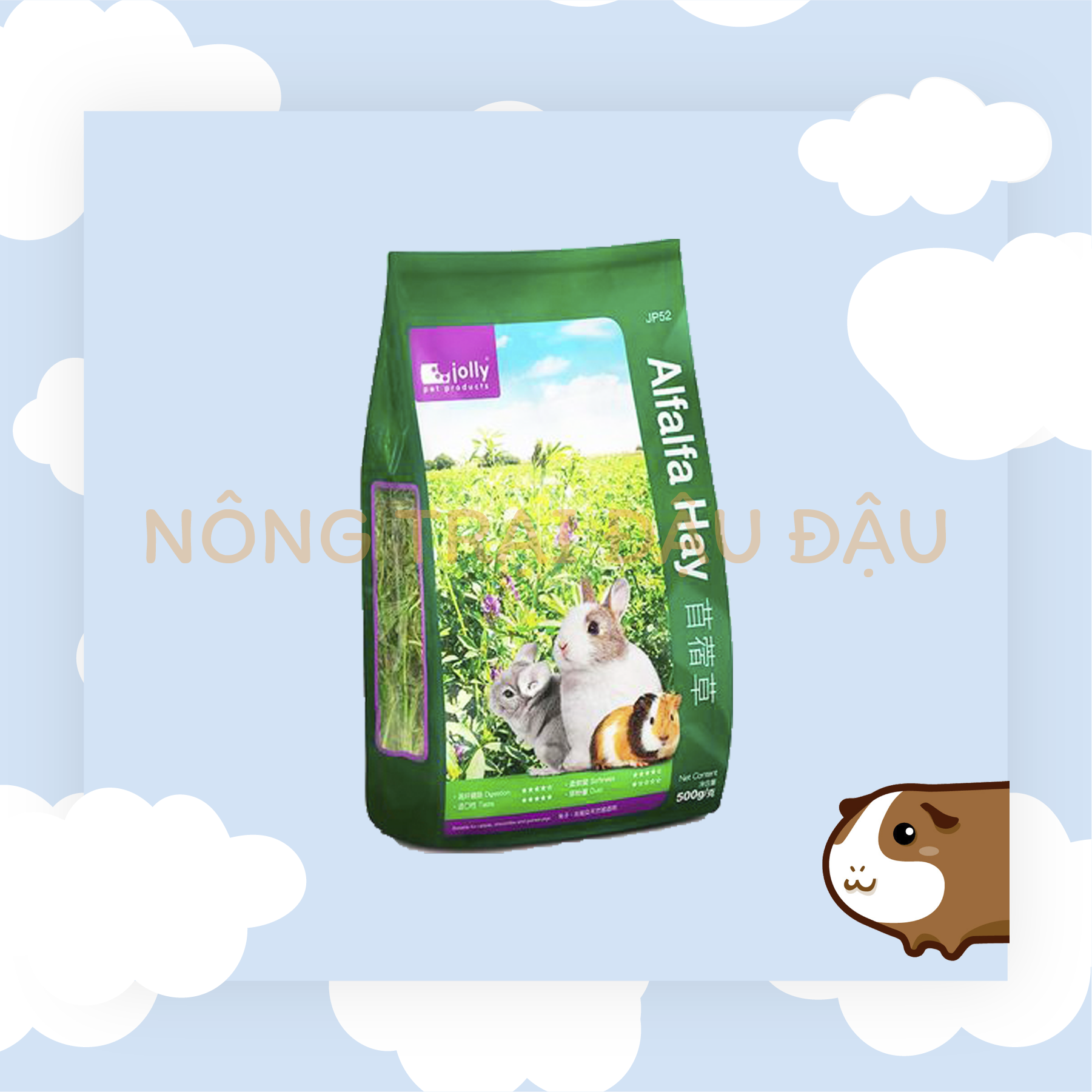Cỏ Alfalfa Hiệu Jolly Nguyên Cành Thơm Ngon Và Xanh Tươi Cho Thỏ, Bọ Ú (Chuột Lang), Chinchilla 500g - JP52