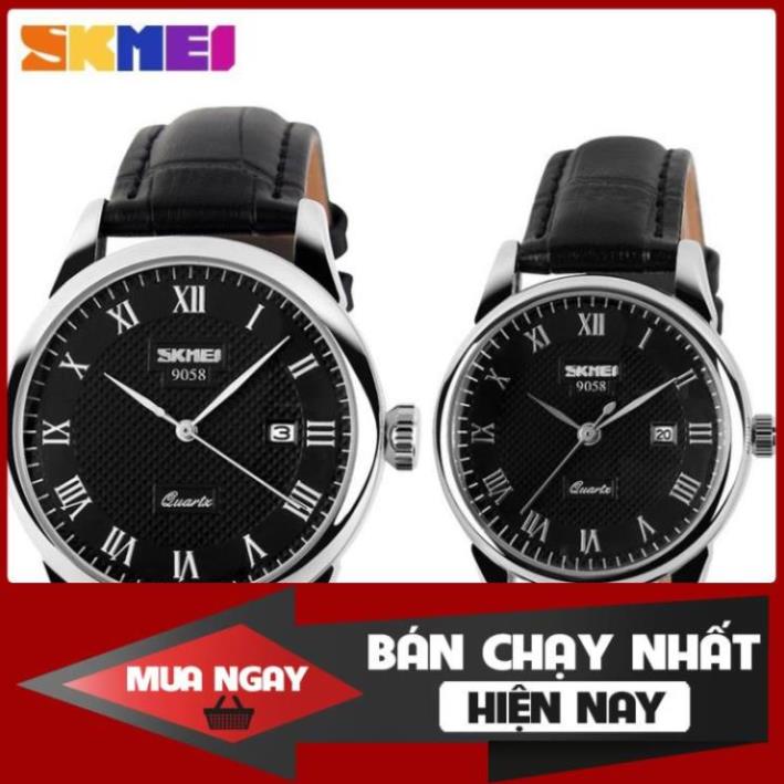 Đồng hồ đôi SKMEI chính hãng 9058 dây da chống nước cao cấp