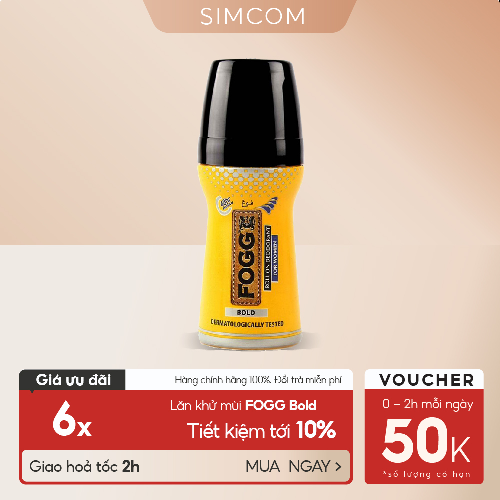 Lăn khử mùi hương nước hoa FOGG Bold 50ml, chính hãng dubai, dành cho nữ, dùng để lăn nách, giảm thiểu mùi cơ thể, lưu hương lâu 4-5 tiếng, khử mùi 48h, không kích ứng da, không thâm nách, không ố áo, Simcom