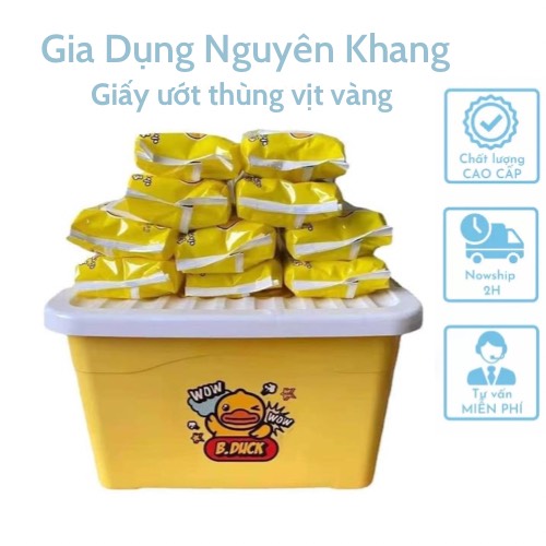 Khăn ướt nhãn hiệu con vịt vàng, khăn giấy ướt kháng khuẩn hình con ong vàng