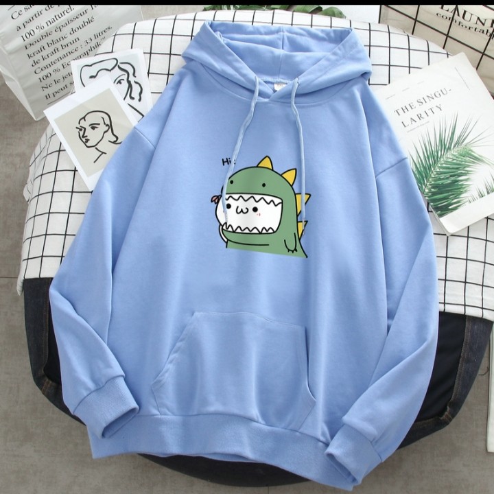 Áo hoodie khủng long xanh chất nỉ bông dày siêu ấm 75