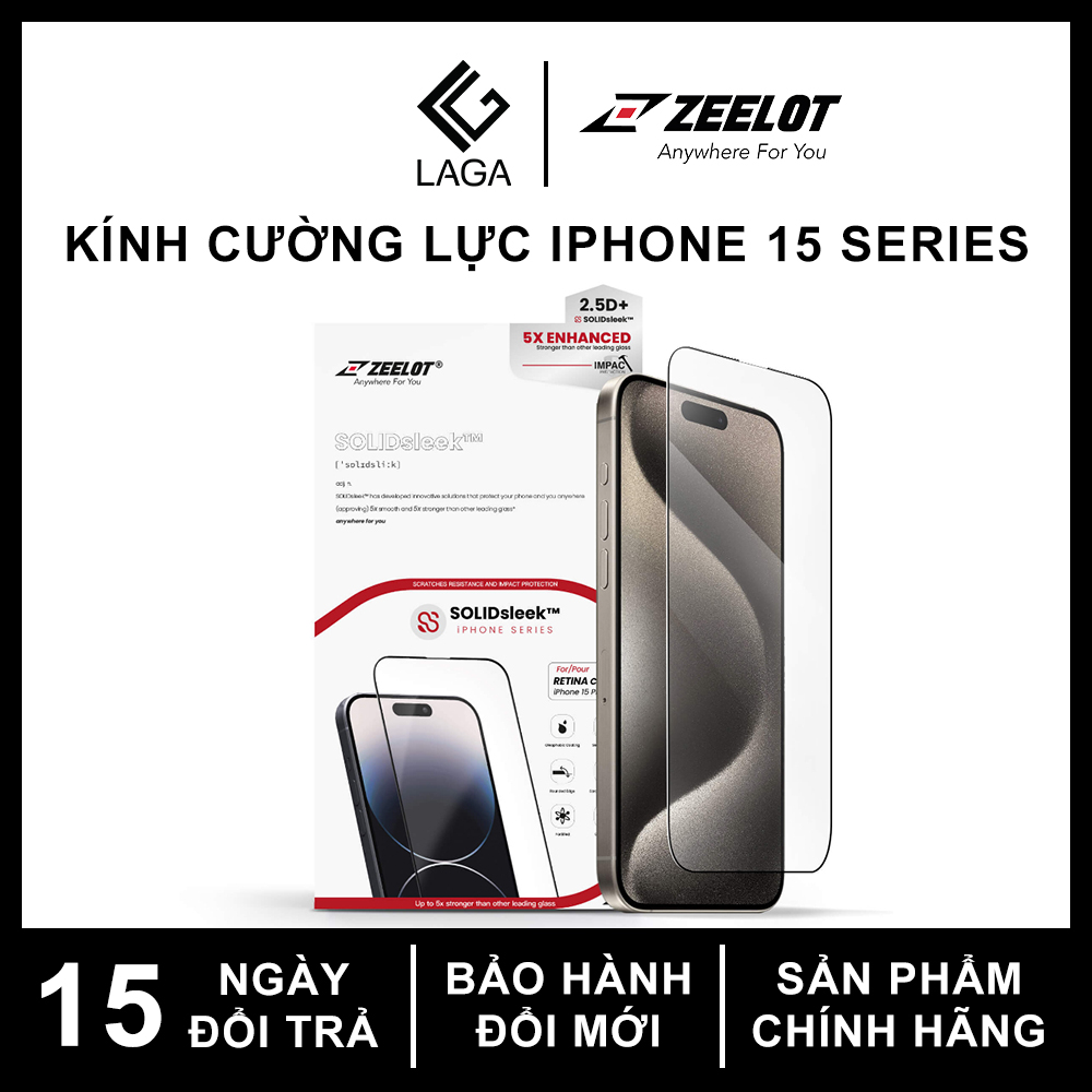 Kính Cường Lực / Chống Nhìn Trộm / Chống Vân Tay ZEELOT SOLIDsleek 2.5D+ Cho iPhone 15 Pro Max / 15 Pro / 15 Plus / 15