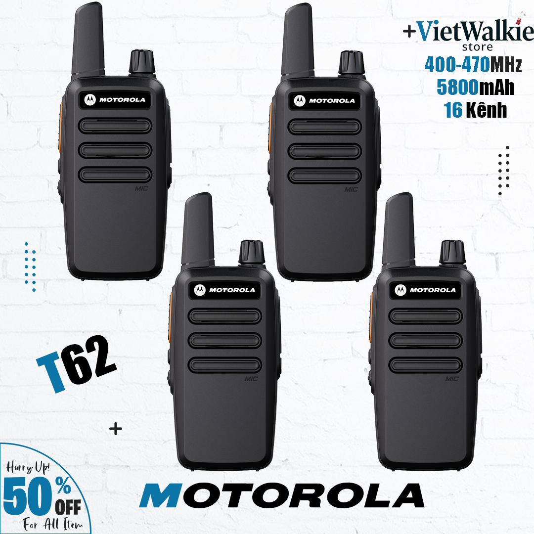 4 Chiếc Motorola T62 10W Đài Phát Thanh Hai Chiều 16CH Bộ Đàm Chính Hãng 400.00- 470.00MHz 5800mAh Bao gồm đầy đủ các phụ kiện