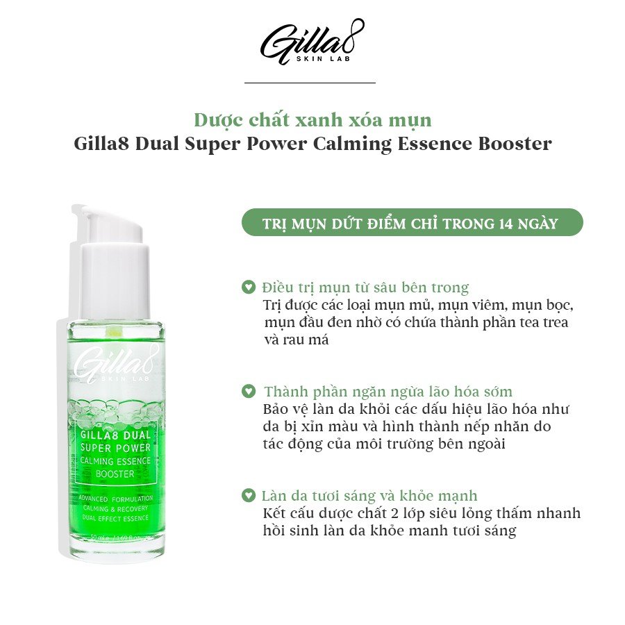 Tinh chất tràm trà kháng mụn se khít lỗ chân lông Gilla8 Dual Super Power Calming Essence Booster 50ml
