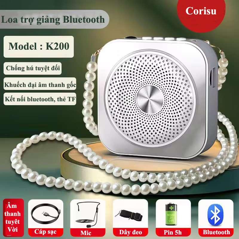  Loa trợ giảng bluetooth di động Corisu K200 loa giảng dạy âm lượng lớn kích thước nhỏ gọn mic chống hú thông minh BH 12 tháng 