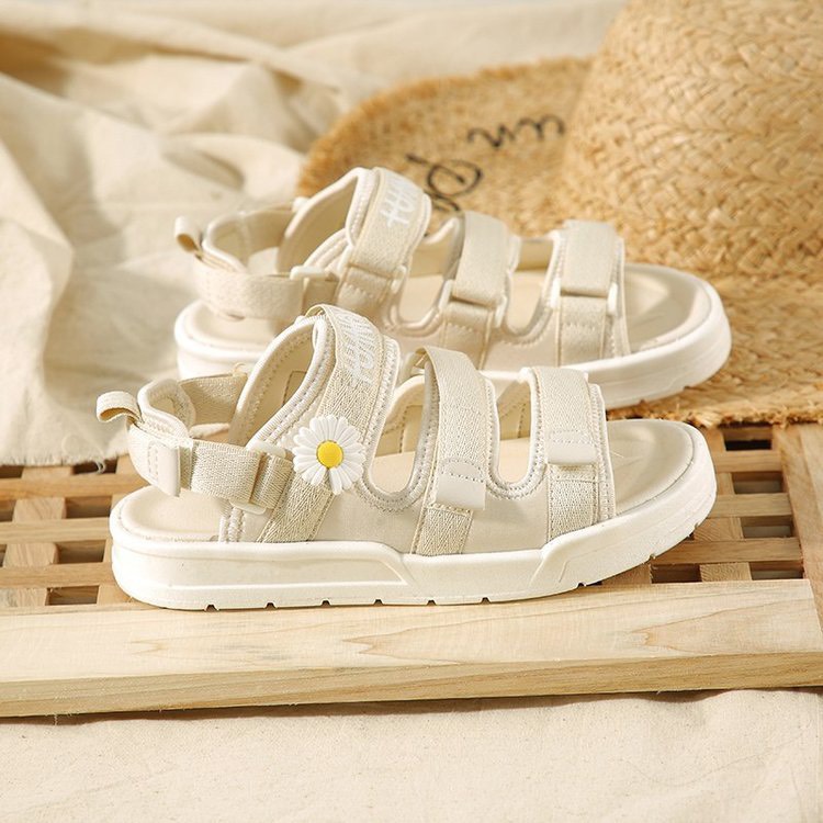 2 màu sandal nữ thời trang ulzzang quai vải chữ ký hoa cúc 2 màu đen kem 1