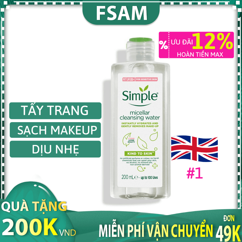 [QUÀ 200K] Nước Tẩy Trang Cho Da Dầu Mụn Nhạy Cảm Dịu Nhẹ 200ml Sạch Ko Thua Mỹ Phẩm Hàn Quốc, Nhật Bản, Mua Skincare Giá Tốt TẠI FSAM HCM
