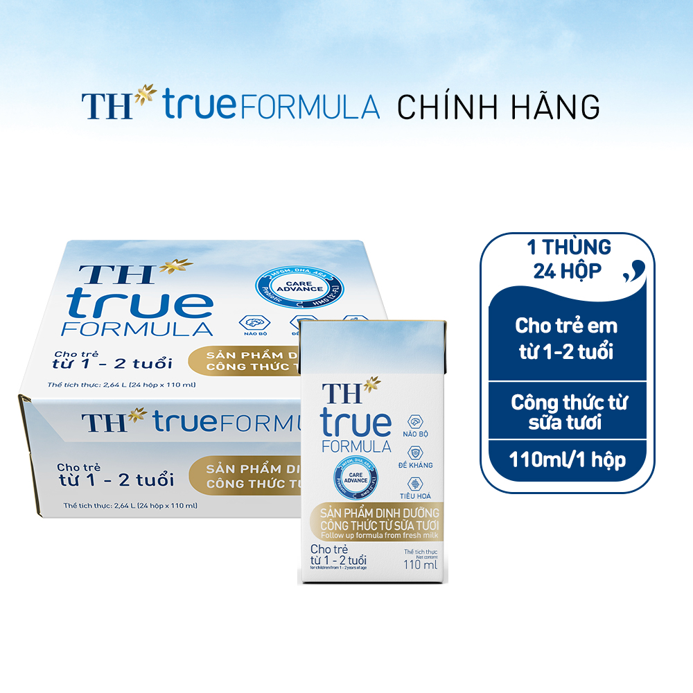 Thùng 24 hộp sản phẩm dinh dưỡng công thức từ sữa tươi cho trẻ từ 1 đến 2 tuổi TH true FORMULA 110 ml (110 ml x 24)