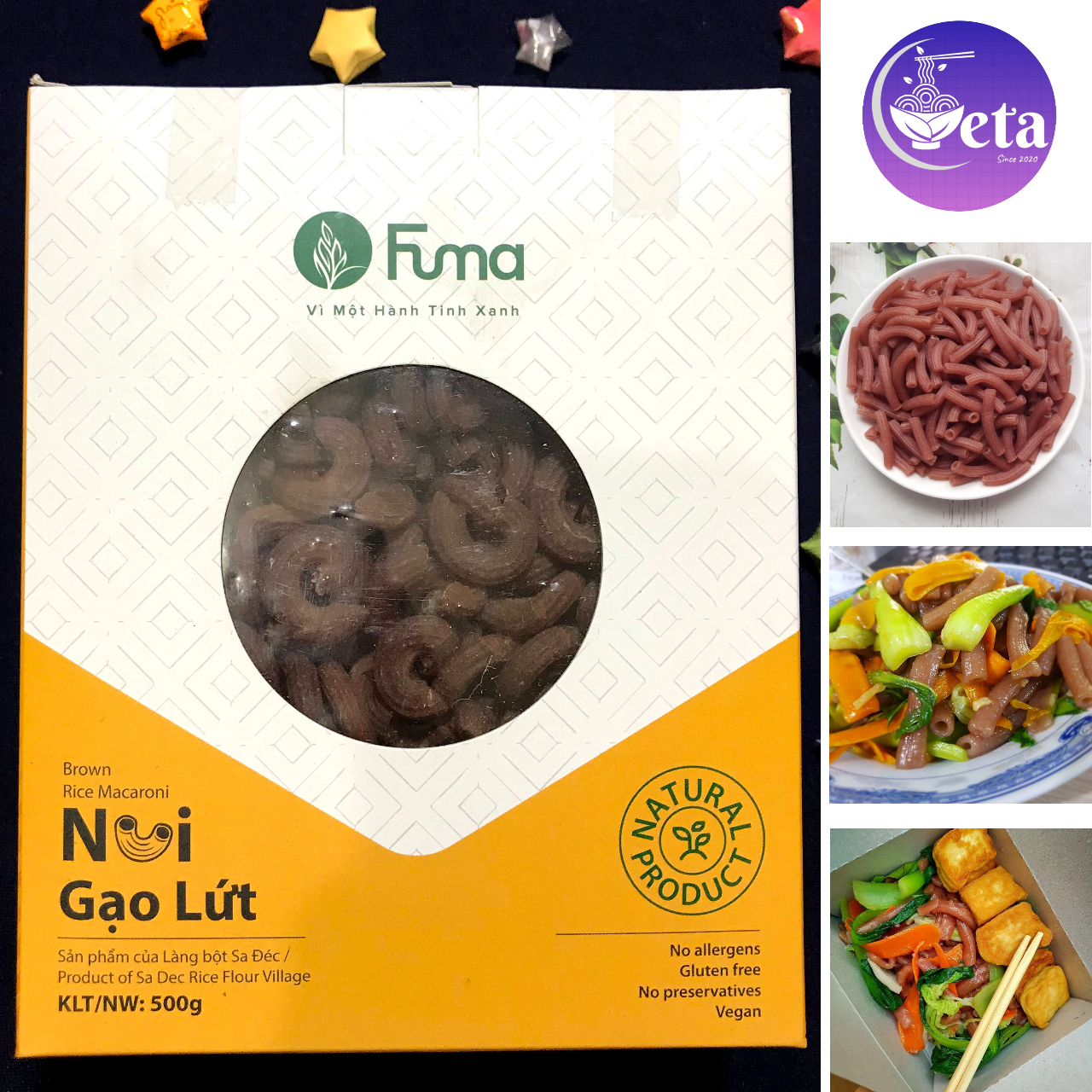 Nui gạo lứt Fuma 500g/hộp - Nuôi ống gạo lức đỏ Làng bột Sa Đéc - eatclean, thực dưỡng, giảm cân - hcm, đồng nai
