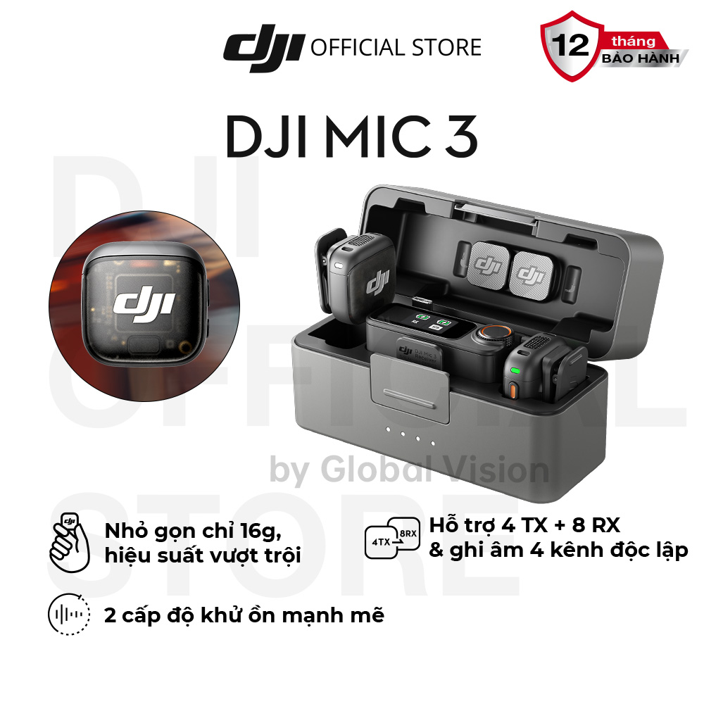 Bộ micro không dây DJI Mic 3 gọn nhẹ khử ồn thông minh hiệu suất mạnh mẽ  DJI Mic 3  