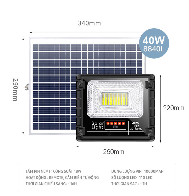 Đèn led năng lượng mặt trời Việt Solar - jd8840 (40W)