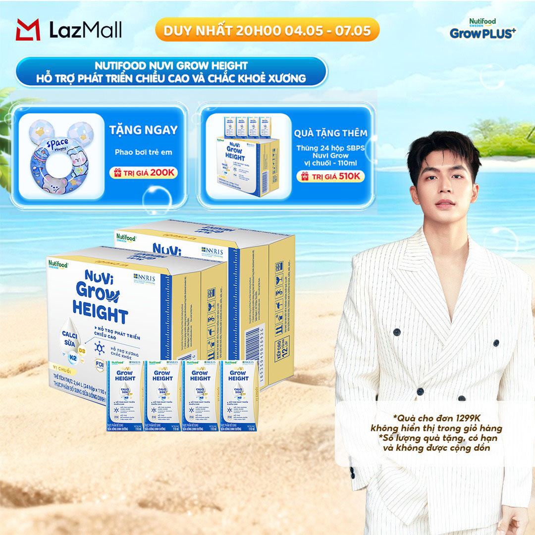 Combo 2 Thùng 24 hộp SBPS Nuvi Grow Height vị chuối + hỗ trợ phát triển chiều cao hộp 110ml