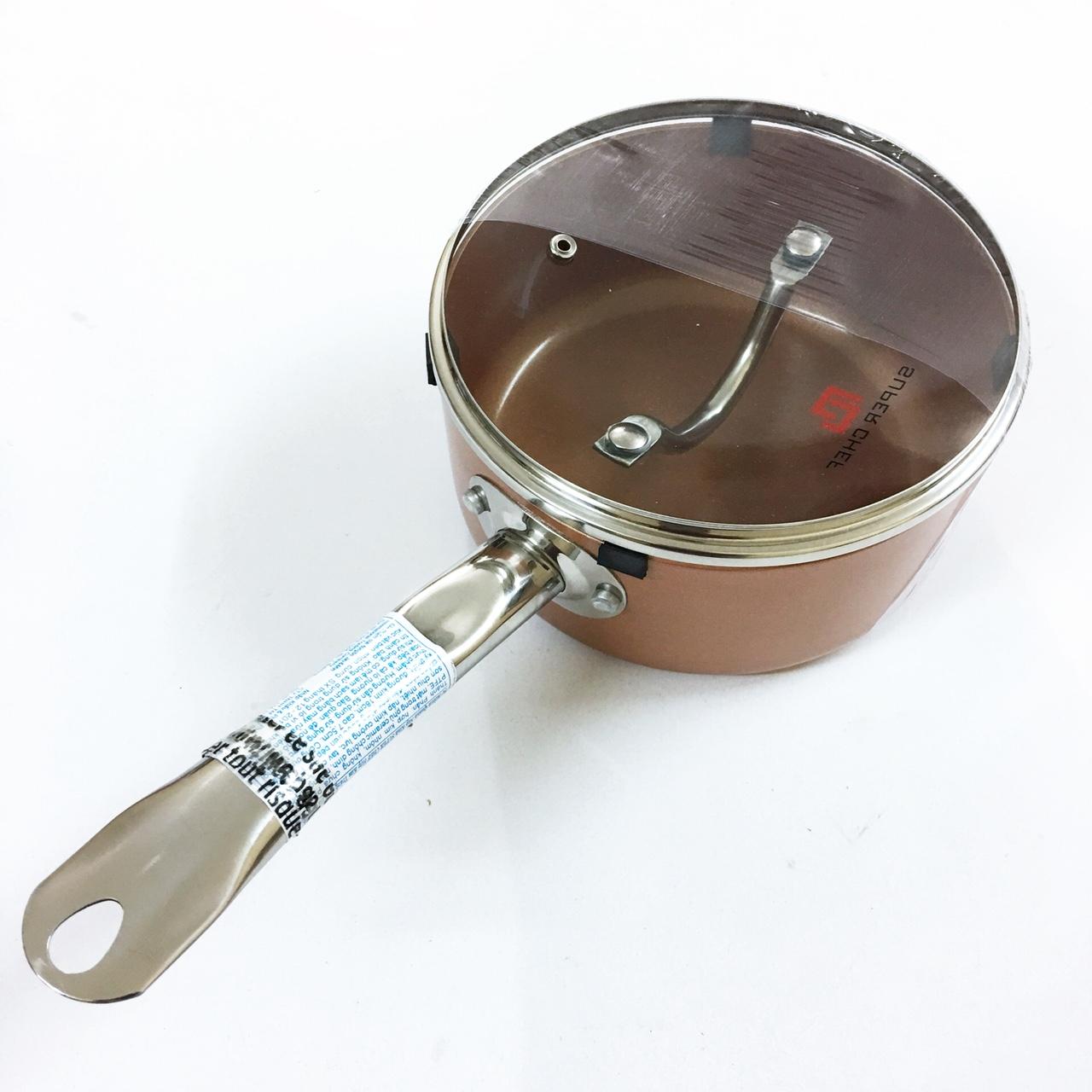 Quánh, nồi nắp kính chính hãng super chef hợp kim tráng men đáy từ 18cm, tay cầm chống nóng sc-m2018