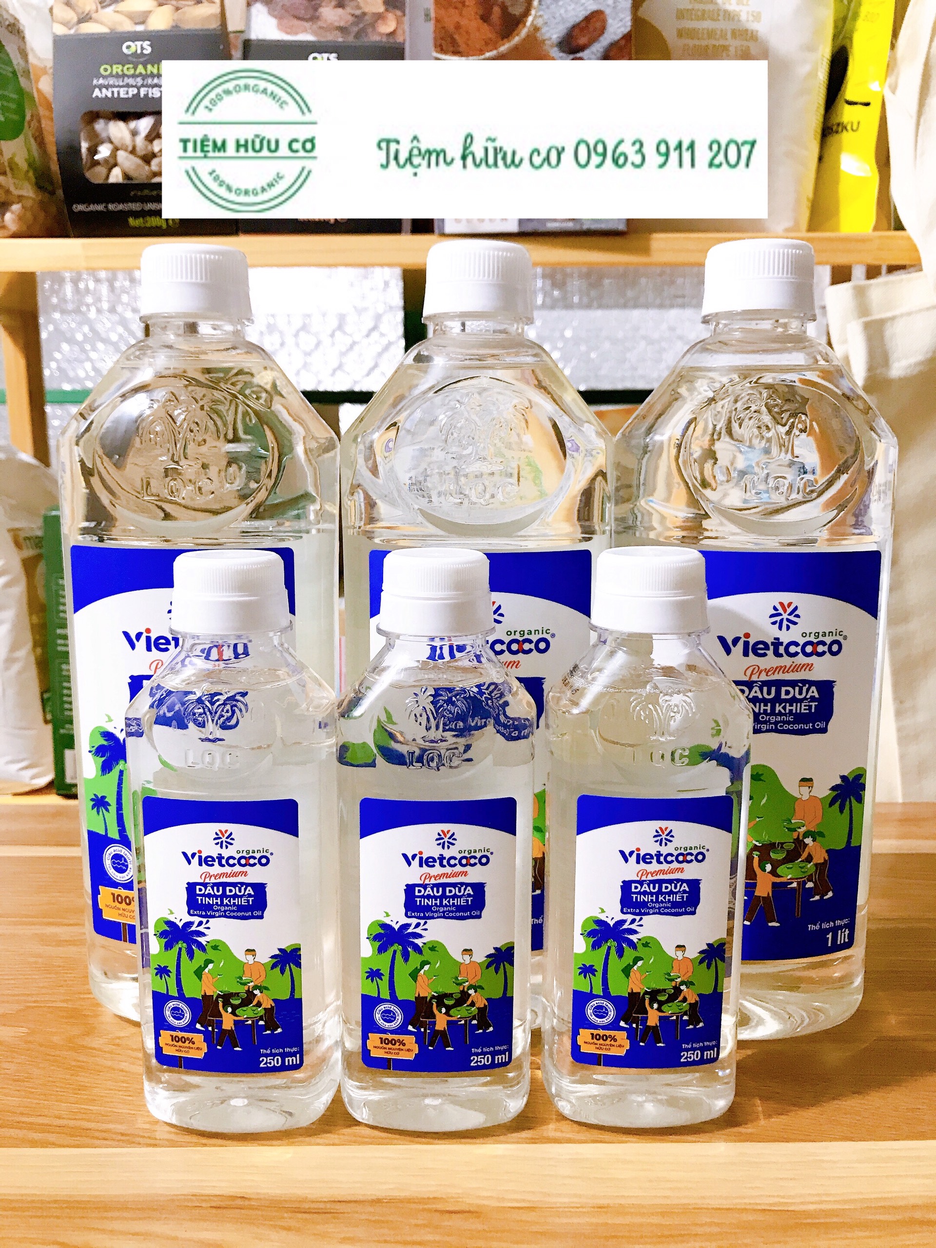 Dầu dừa tinh khiết organic vietcoco chai pet 250ml / 1l-tiệm hữu cơ