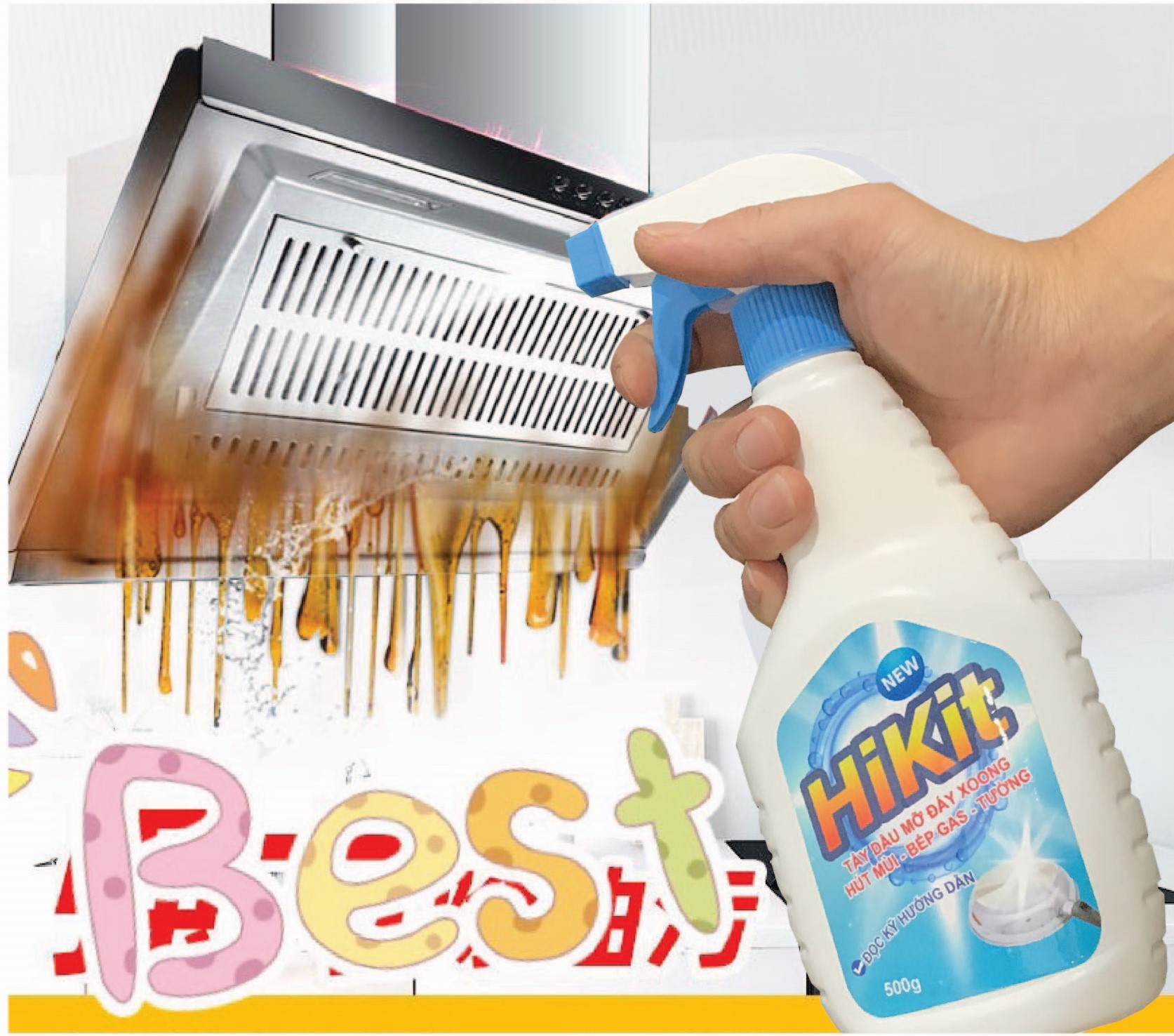Tẩy dầu mỡ hút mùi, bếp gas, đáy xoong, đáy chảo HiKit