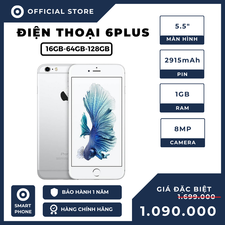 CHÍNH HÃNG- Điện thoại 6 PLus-  64GB. Tải sãn ứng dụng. Nghe gọi tốt. Bảo hành 12 tháng