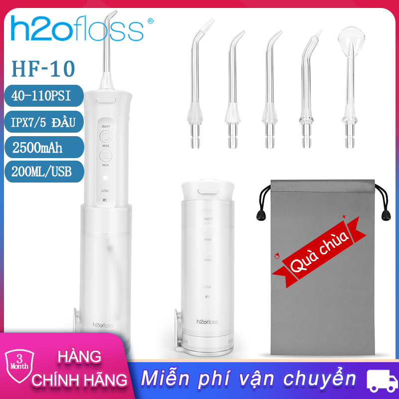 Máy tăm nước H2ofloss HF-10 Oral Irrigator, Máy Tăm Nước Cầm Tay với 5 Đầu Vòi, 5 Chế độ IPX7 chống thấm nước Máy Xỉa Răng Nước Chính Hãng Bảo Hành 6 Tháng Sạc USB