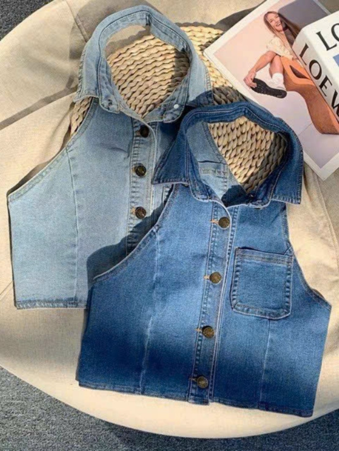 Áo croptop 3 lỗ cổ bẻ hở lưng cài nút chất vải Jeans Size dưới 53kg SIÊU HÓT