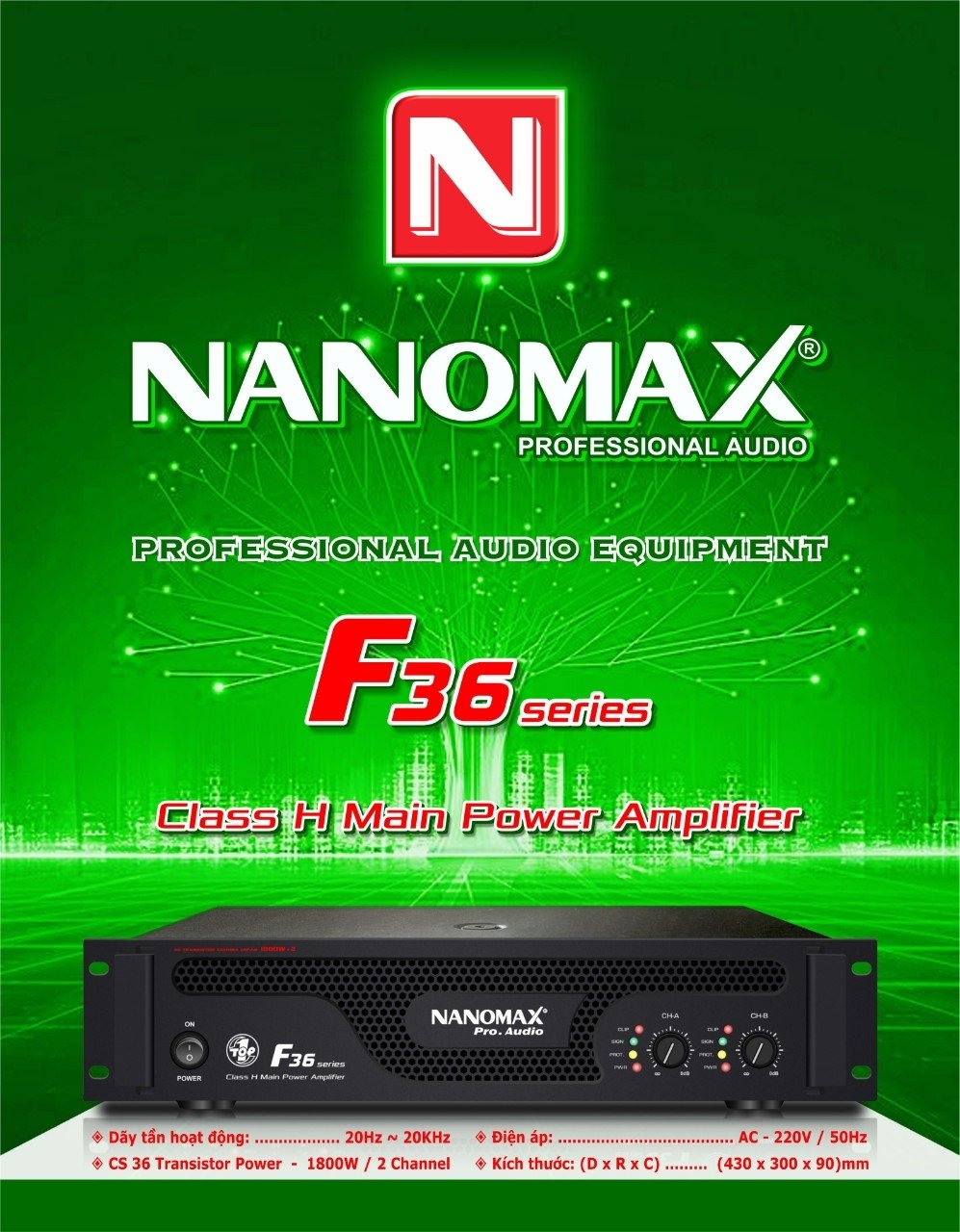 Cục đẩy cao cấp nanomax f-36, 36 sò japan, cs 3600w mạch class h