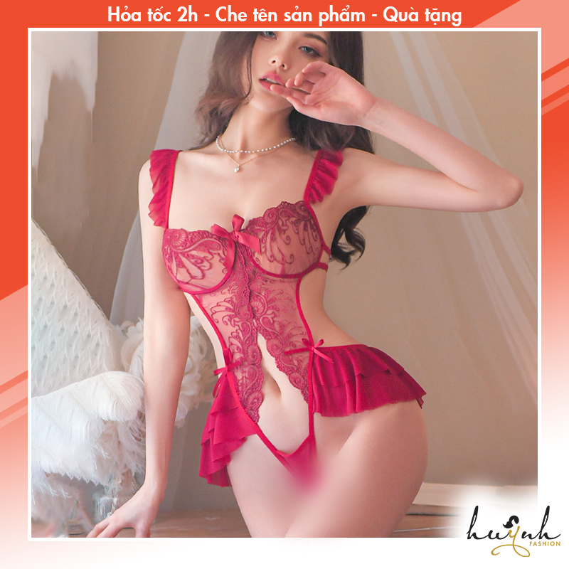 Bodysuit ren phối voan khoét eo sexy - b50