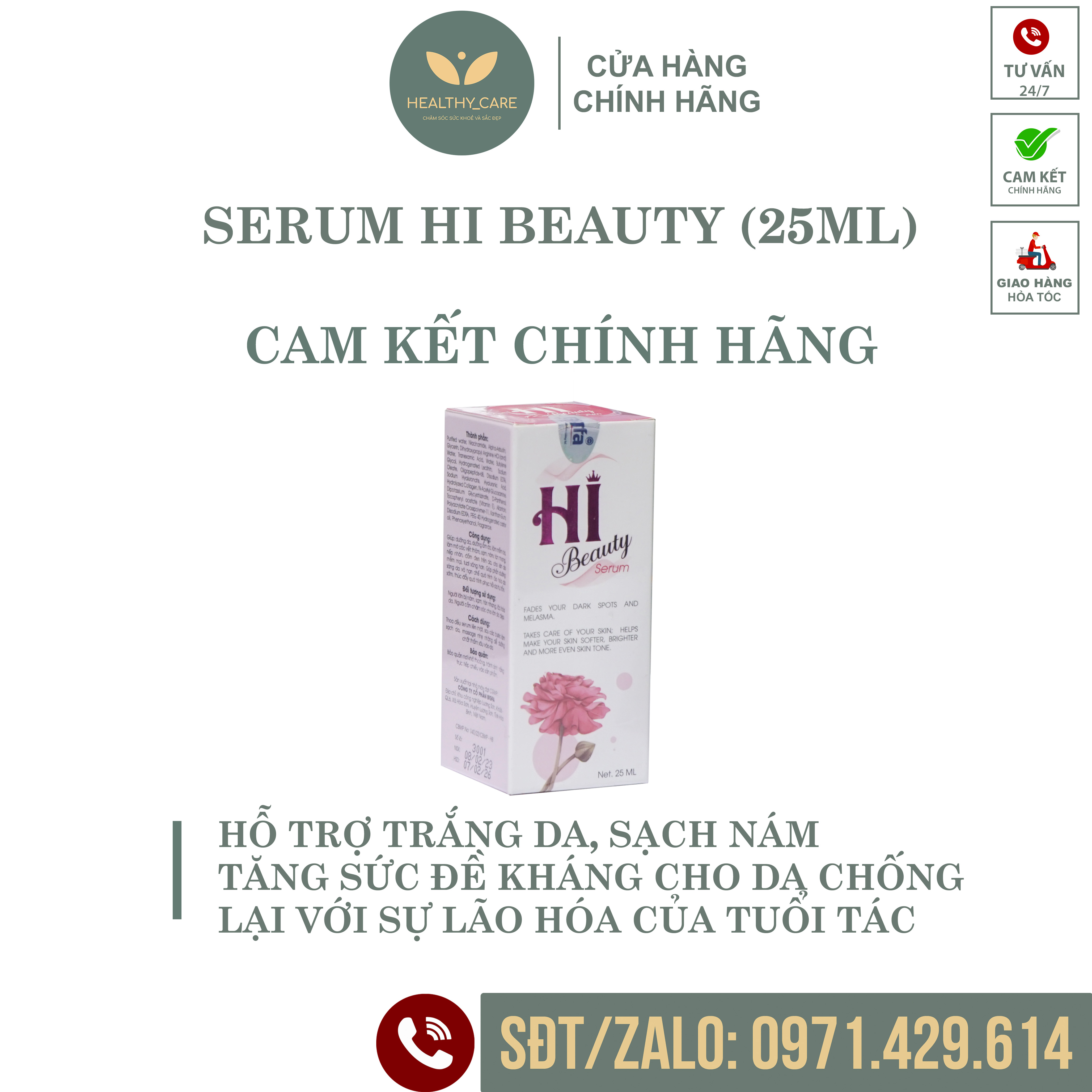 Serum Hi Beauty Tặng Mask Hi Beauty - HIBEAUTY Trắng Da, Sạch Nám  - lọ 25ml